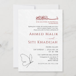 Invitación Minimalist Butterfly One Line Art Islamic Wedding
