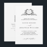 Invitación Minimalist Calligraphy Crest QR Code Chic Wedding<br><div class="desc">A refined wedding invitation featuring elegant calligraphy and modern typography arranged in a clean minimalist layout. The delicate botanical crest monogram adds a timeless and romantic touch while maintaining a chic, contemporary style. The reverse side includes a convenient QR code so guests can instantly access your wedding website for RSVP,...</div>