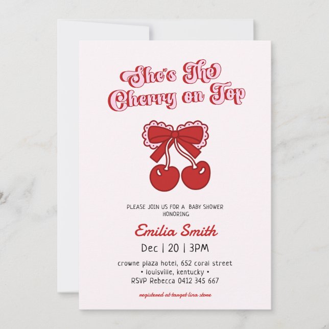 Invitación Minimalist Cherry on Top hand drawn  Baby Shower  (Anverso)