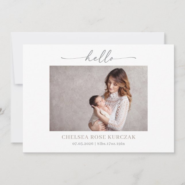 Invitación Minimalist Chic Hello Photo Baby Announcement card (Anverso)