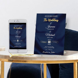 Invitación Minimalist Chic Navy & Gold Script Wedding Elegant