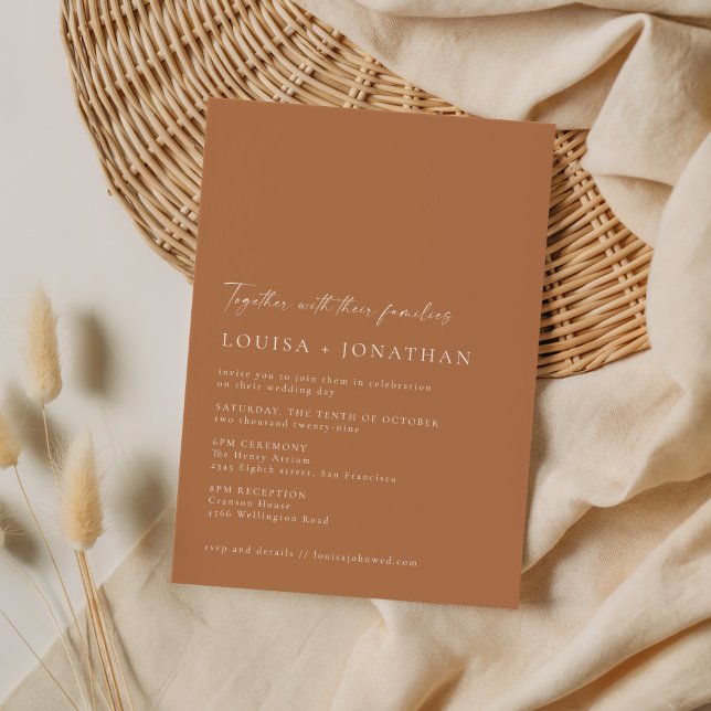 Invitación Minimalist Chic Terracotta Script Photo Wedding (Subido por el creador)