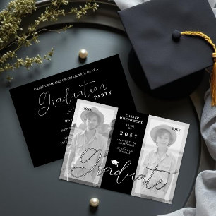 Invitación Minimalist Chic Then/Now 2-Photo Graduation TMF26