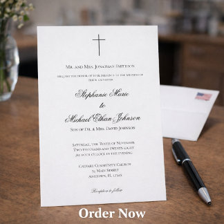 Invitación MINIMALIST Christian Cross Formal Church Wedding