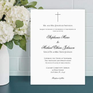 Invitación MINIMALIST Christian Cross Formal Church Wedding