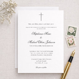 Invitación MINIMALIST Christian Cross Formal Church Wedding