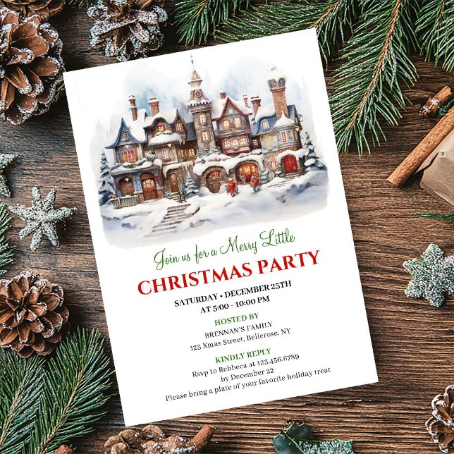 Invitación Minimalist Christmas village cozy winter scene  (Minimalist Christmas village cozy winter scene invite)