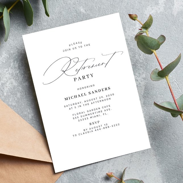 Invitación Minimalist classic calligraphy retirement party (Subido por el creador)