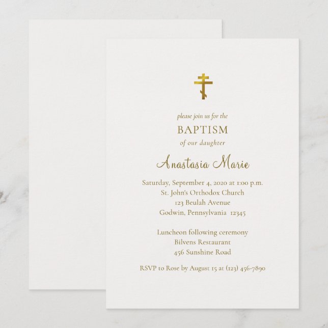 Invitación Minimalist Classic Orthodox Christian Baptism (Anverso / Reverso)