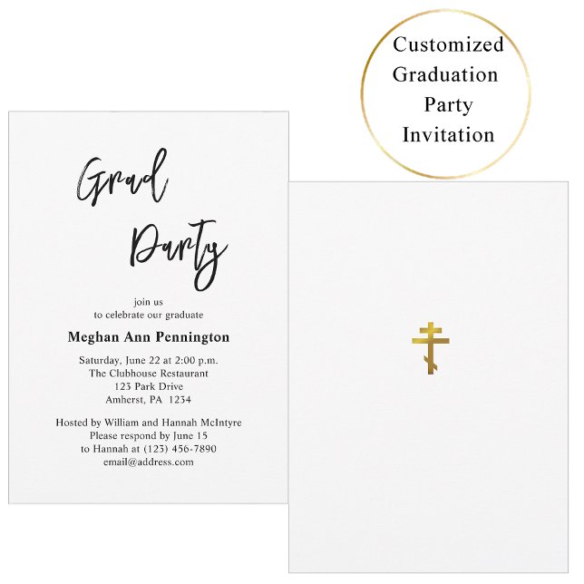 Invitación Minimalist Classic Orthodox Graduation Party (Subido por el creador)