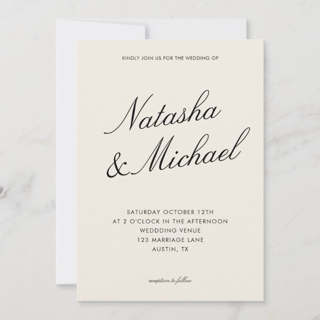 Invitación Minimalist Classy Black and Ivory Wedding (Anverso)