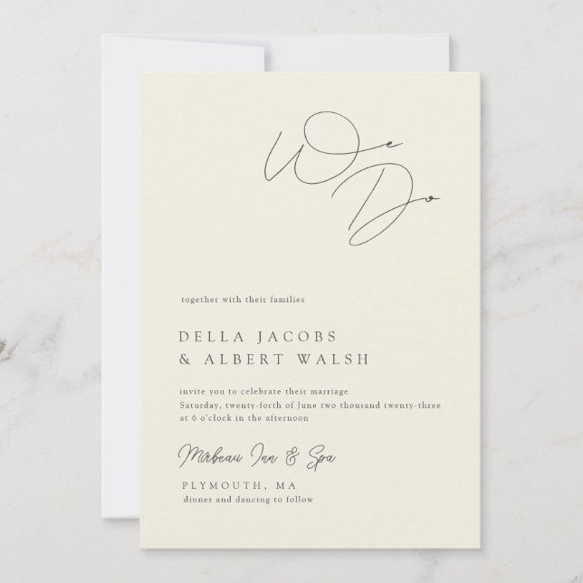 Invitación Minimalist Classy Calligraphy Ivory Wedding (Anverso)