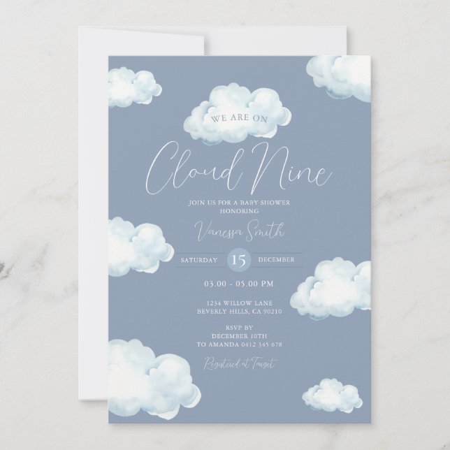 Invitación Minimalist Cloud Nine Baby Shower Party (Anverso)