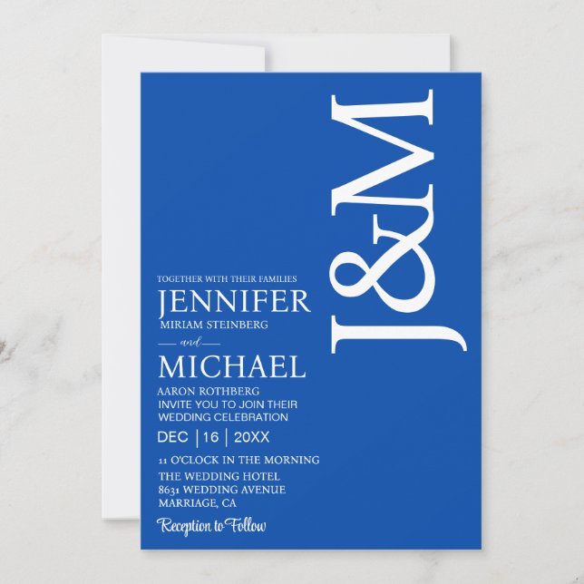 Invitación Minimalist Cobalt Blue Ocean Blue Wedding (Anverso)