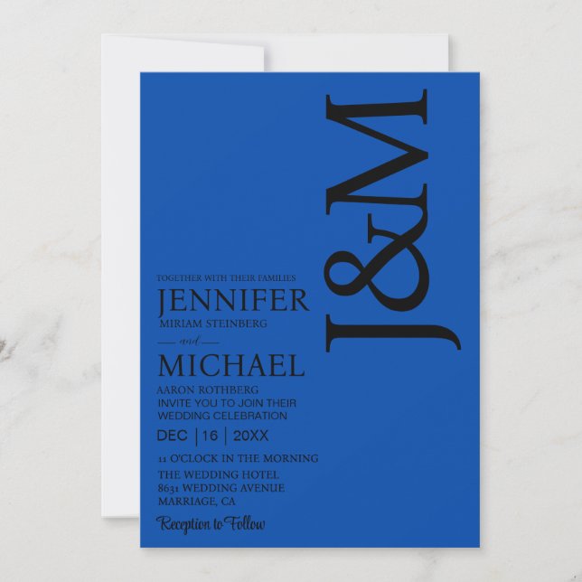 Invitación Minimalist Cobalt Blue QR Code on Back Wedding (Anverso)