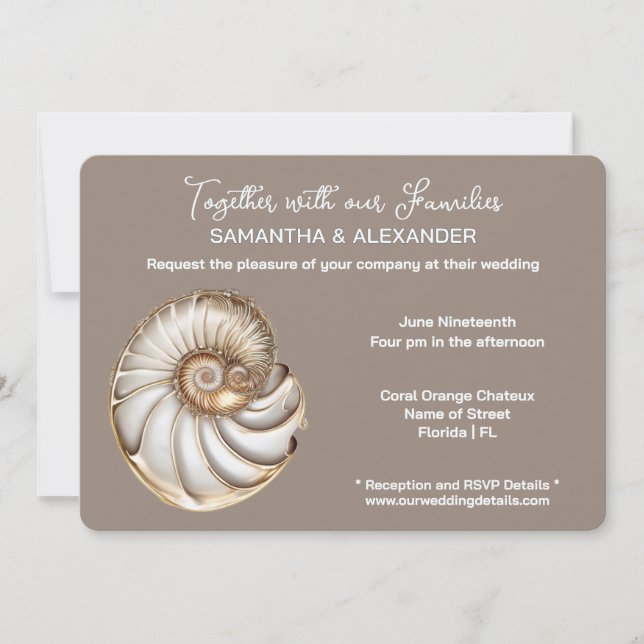 Invitación Minimalist Conch Shell Beach Wedding  (Anverso)