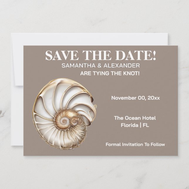 Invitación Minimalist Conch Shell Save The Date Card (Anverso)