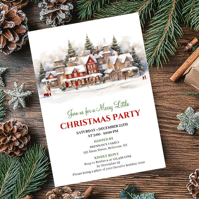 Invitación Minimalist cozy Christmas village holiday scene  (Minimalist cozy Christmas village holiday scene card)