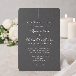 Invitación Minimalist Dark Cross Formal Church Wedding