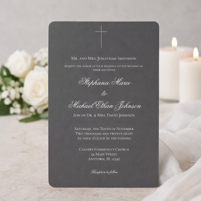 Invitación Minimalist Dark Cross Formal Church Wedding (Subido por el creador)
