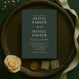 Invitación Minimalist Dark Moody Green Wedding Invitation