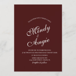 Invitación Minimalist Deep Burgundy Script Wedding