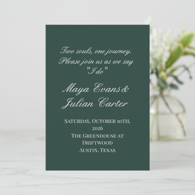 Invitación  Minimalist Deep Emerald & Warm White Wedding  (Anverso de pie)