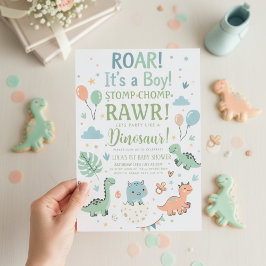 Invitación minimalist Dinosaur Baby Shower party boy Roar