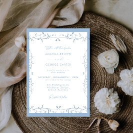 Invitación Minimalist Dusty Blue Chinoiserie Floral Wedding