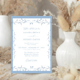 Invitación Minimalist Dusty Blue Chinoiserie Floral Wedding