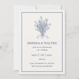 Invitación Minimalist Dusty Blue Floral Sketch Wedding 