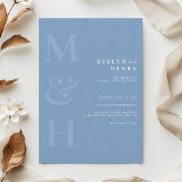 Invitación Minimalist Dusty Blue Monogram Simple Wedding