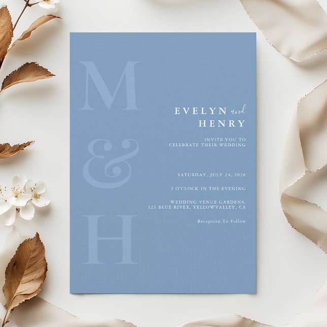Invitación Minimalist Dusty Blue Monogram Simple Wedding (Subido por el creador)