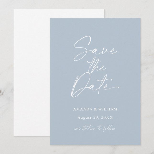 Invitación Minimalist Dusty Blue Save the Date Invitation (Anverso / Reverso)