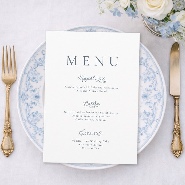 Invitación Minimalist Dusty Blue Wedding Menu Card (Subido por el creador)
