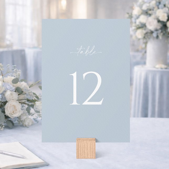 Invitación Minimalist Dusty Blue Wedding Table Number Sign (Subido por el creador)