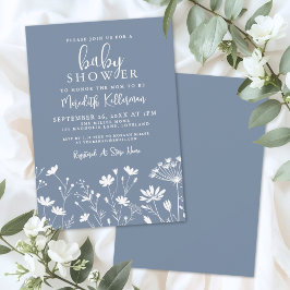 Invitación Minimalist Dusty Blue Wildflower Baby Shower