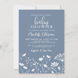 Invitación Minimalist Dusty Blue Wildflower Baby Shower
