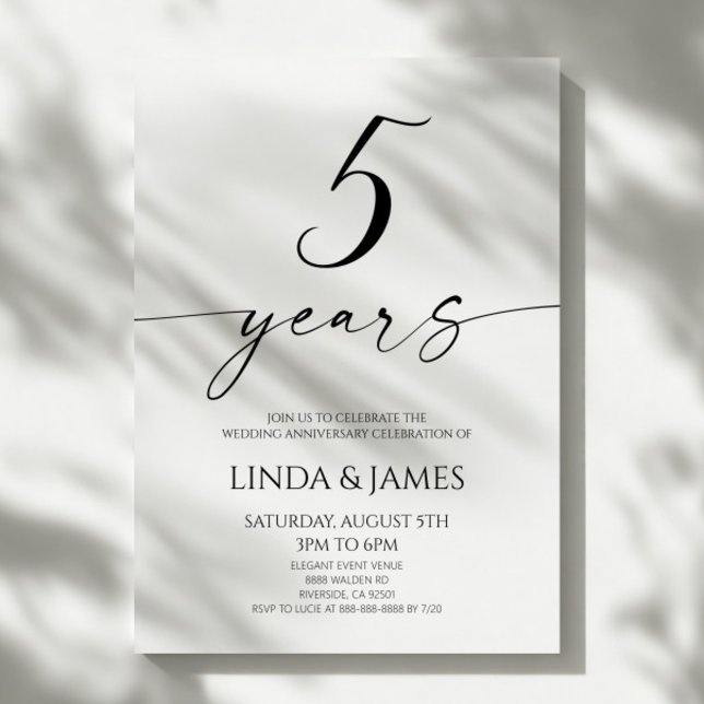 Invitación Minimalist Elegant 5th Wedding Anniversary (Subido por el creador)