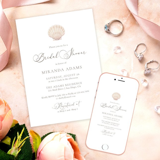 Invitación Minimalist Elegant Sea Shell Beach Bridal Shower (Subido por el creador)