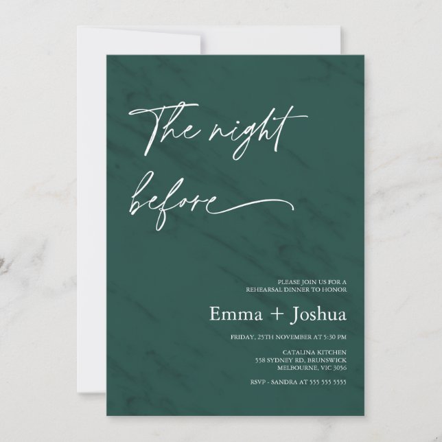 Invitación Minimalist Emerald Green Photo Rehearsal Dinner  (Anverso)