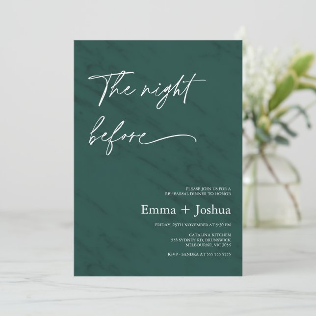 Invitación Minimalist Emerald Green Rehearsal Dinner  (Anverso de pie)