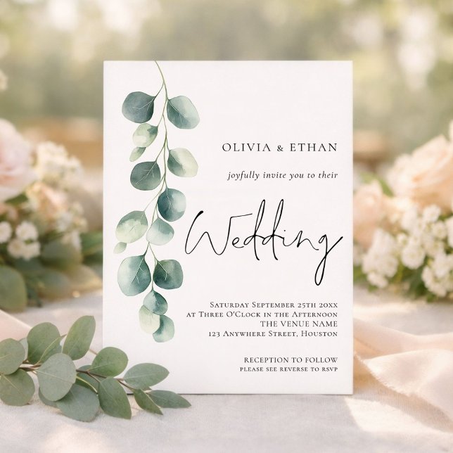 Invitación Minimalist Eucalyptus Elegant Script Sage Wedding (Subido por el creador)