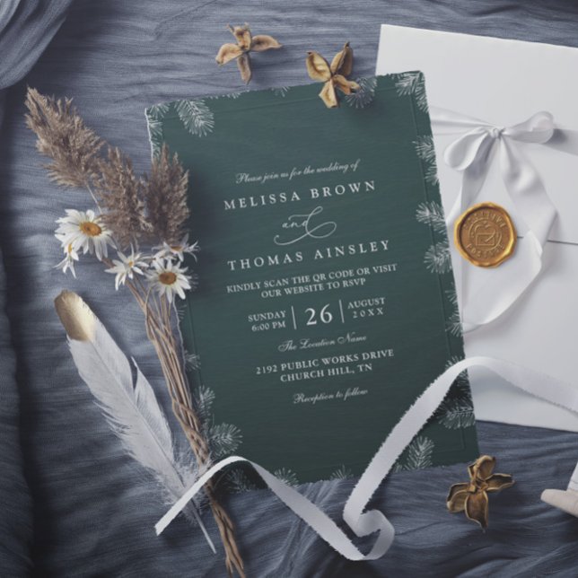 Invitación Minimalist Evergreen Rustic Modern QR Code Wedding (Subido por el creador)