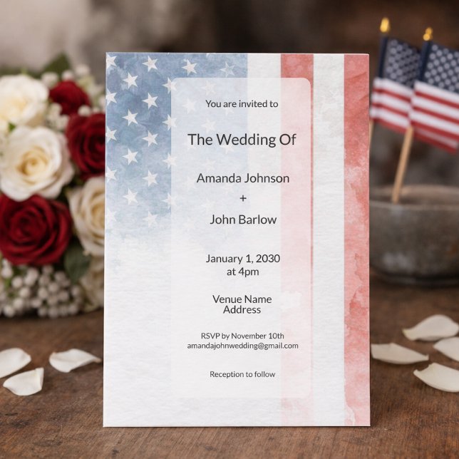 Invitación Minimalist Faded American Flag Wedding (Subido por el creador)