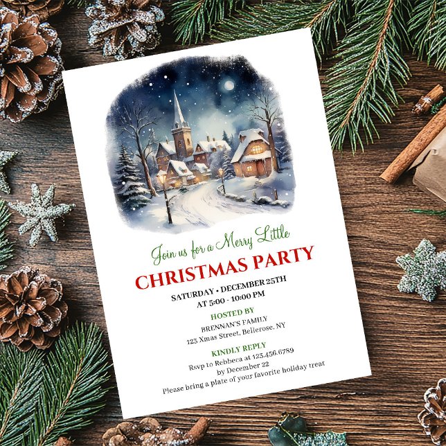 Invitación Minimalist festive city Christmas scene party  (Minimalist festive city Christmas scene party invite)