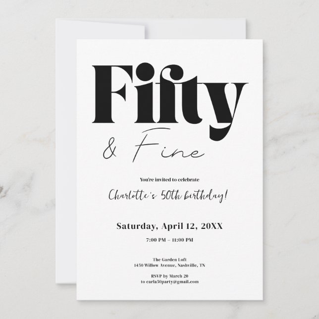 Invitación Minimalist Fifty & Fine 50th Birthday (Anverso)