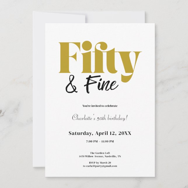 Invitación Minimalist Fifty & Fine 50th Birthday (Anverso)
