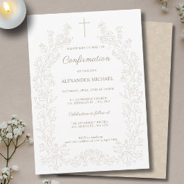 Invitación Minimalist Floral Cross Confirmation