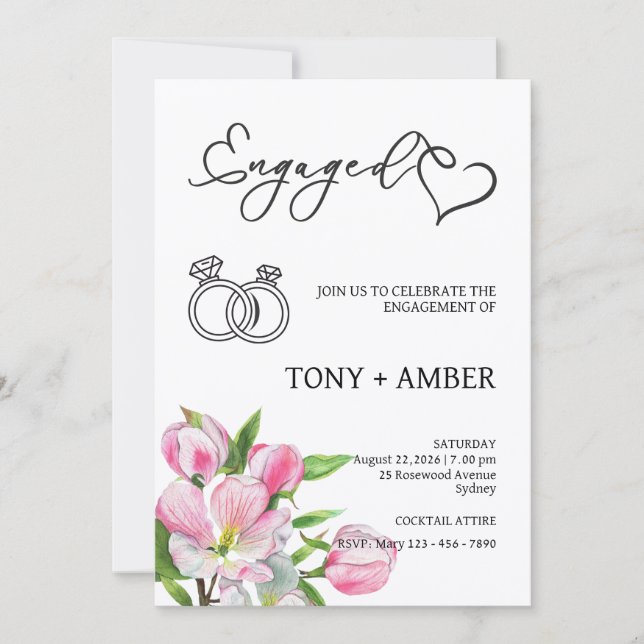 Invitación Minimalist Floral Engagement Invitation (Anverso)